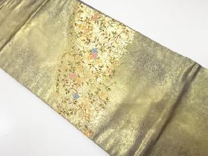 引箔 草花模様 刺繍 名古屋帯